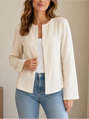 EILEEN FISHER Ivory Linen Cotton Gauze Jacket Top size XS